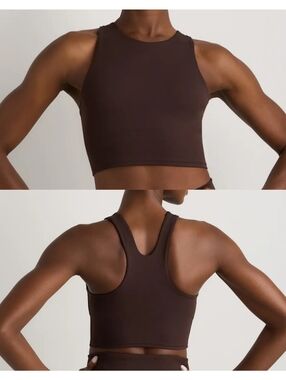 Quince Ultra Form High-Neck Cropped Workout Tank Top Espresso Brown Size Large